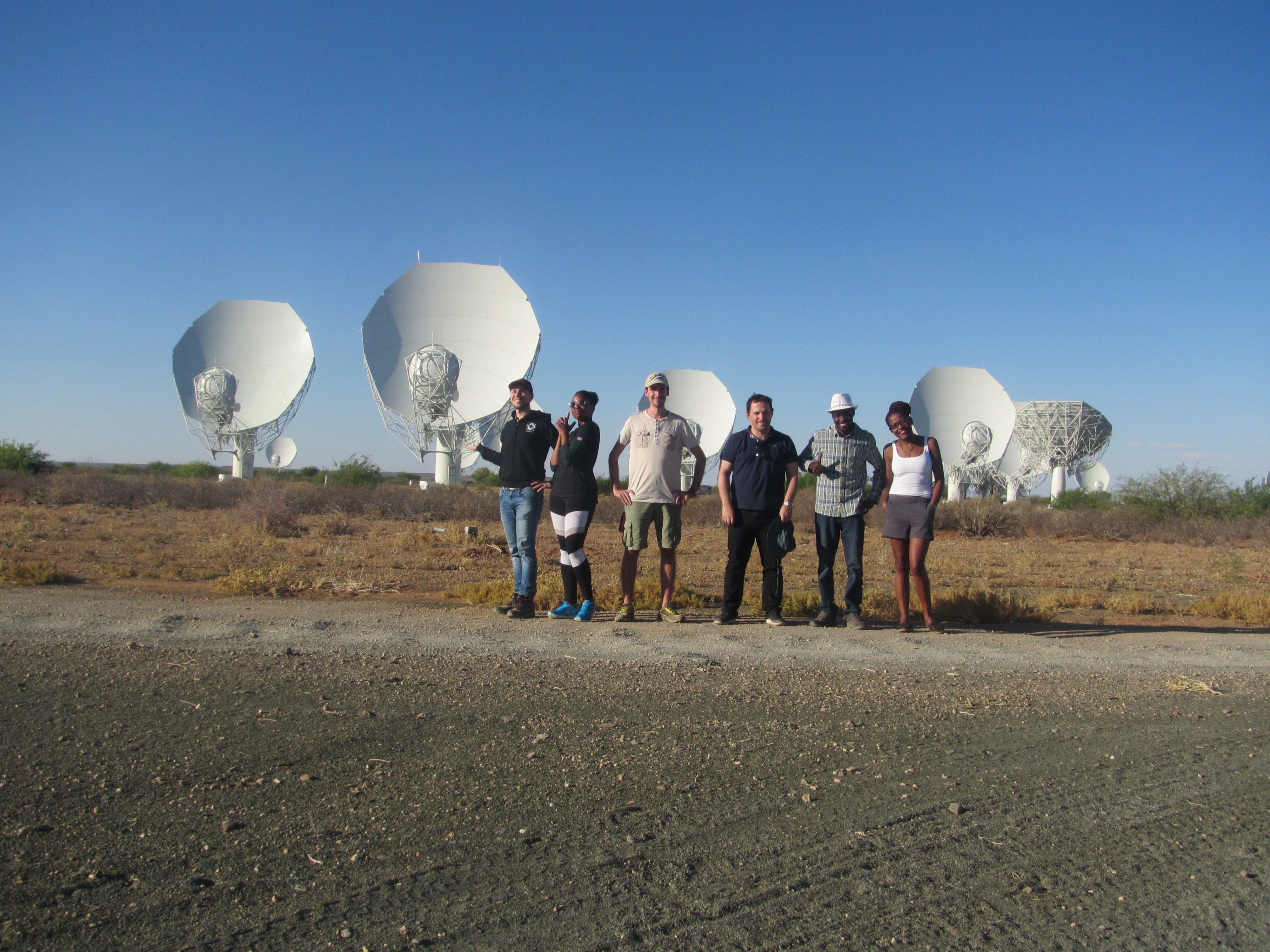 Group photo at the MeerKAT radio telescope array, Northern Cape, South Africa